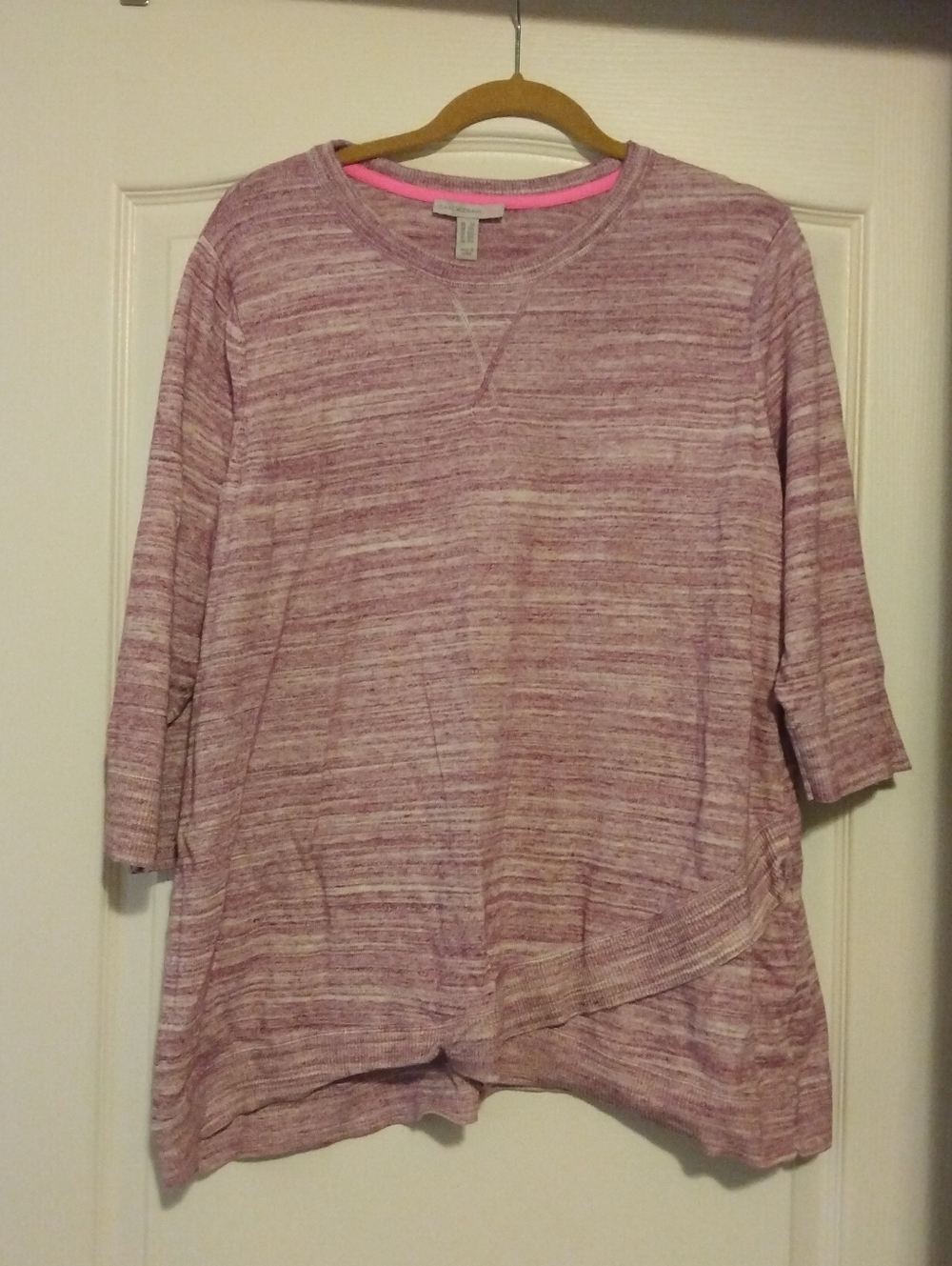 New Isaac Mizrahi Live Pink Knit Slight High Low/Asymmetrical Trim Sweatshirt 2X